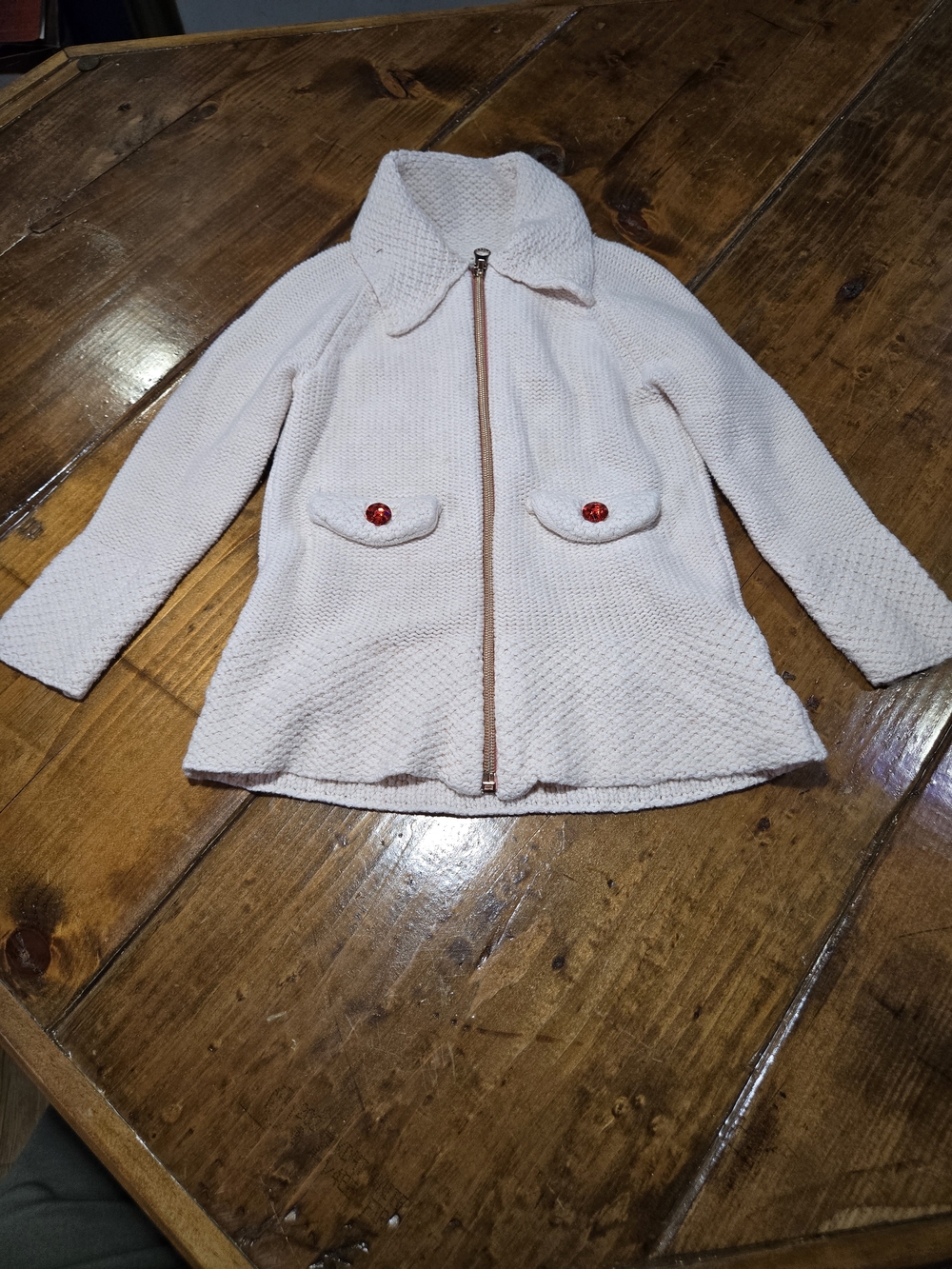 Max Studio Cream Knit Zip-Front Jacket with Pocket Flaps